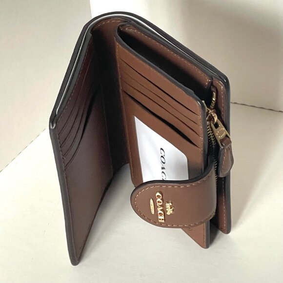Coach Medium Corner Zip Wallet Shell CBO36 Brown Signature Canvas ID Compact - Picture 5 of 8